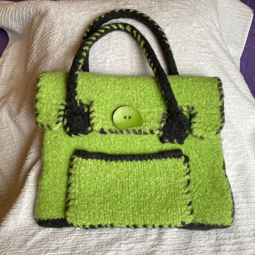 Funky green wool artisan purse